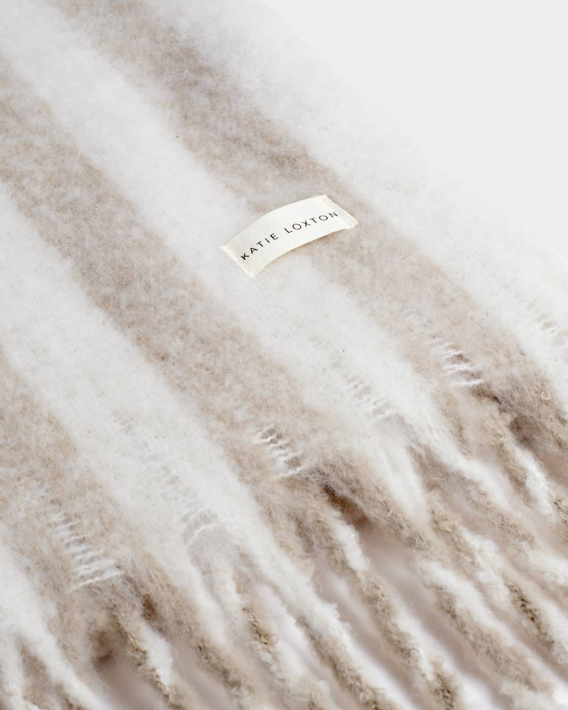 Katie Loxton Recycled Striped Tassel Scarf Off White/Sand
