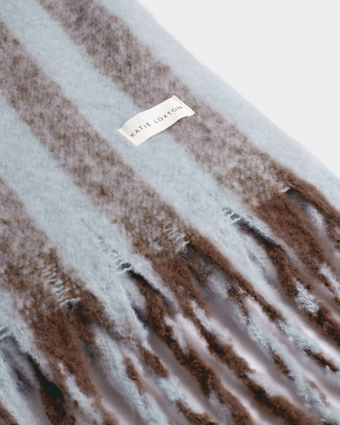 Katie Loxton Recycled Striped Tassel Scarf Blue/Brown
