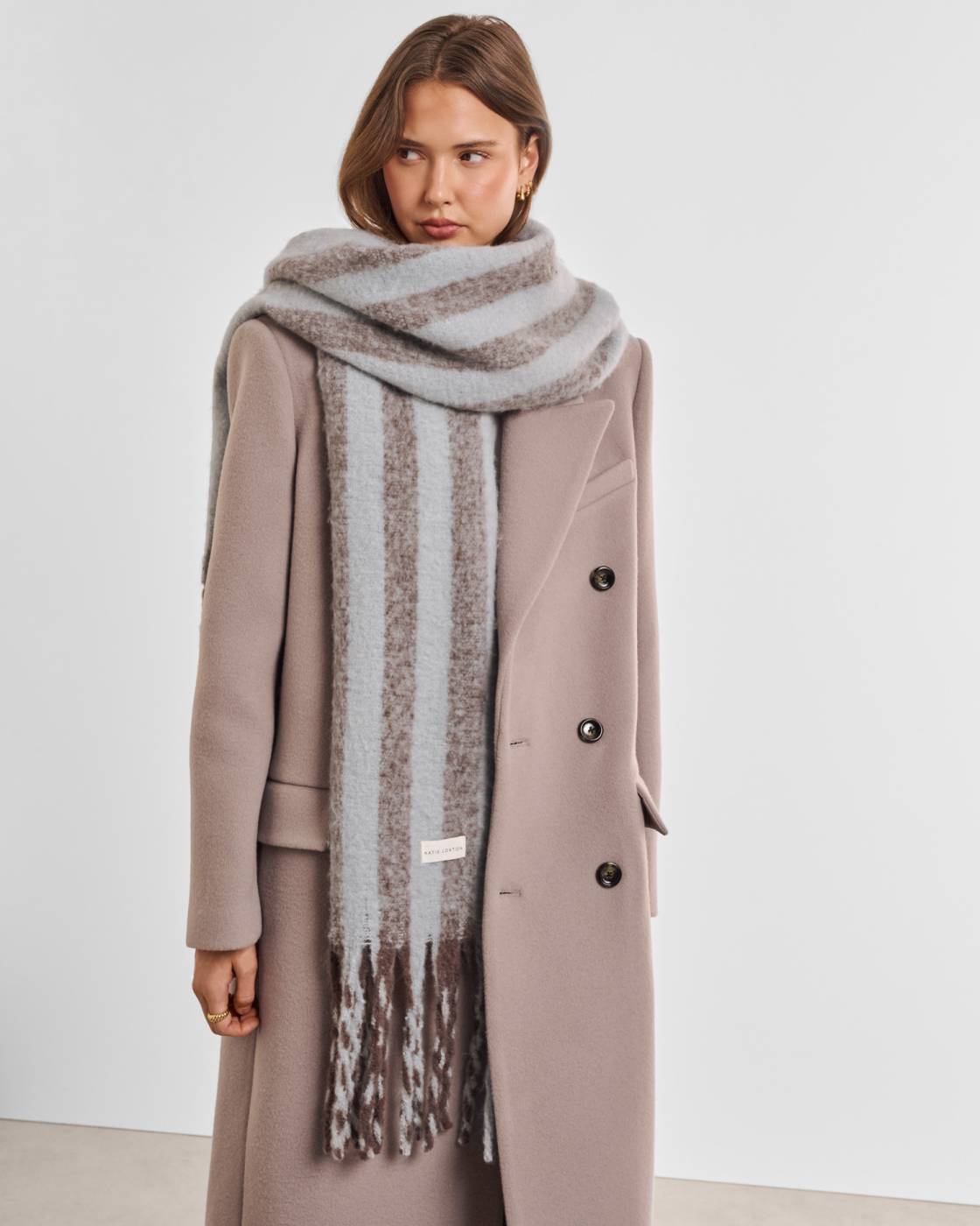 Katie Loxton Recycled Striped Tassel Scarf Blue/Brown