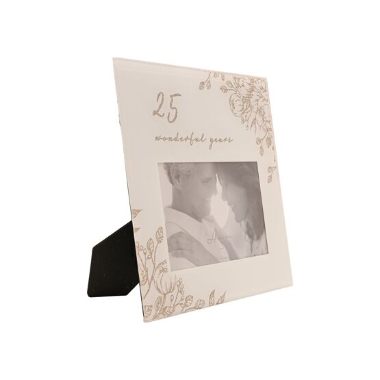 Amore 25 Wonderful Years Pale Grey Glass Gold Floral Frame 6x4"