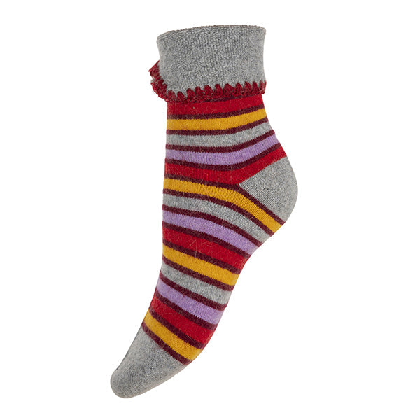 Gemjar Grey Cuff Socks With red yellow and pink stripes