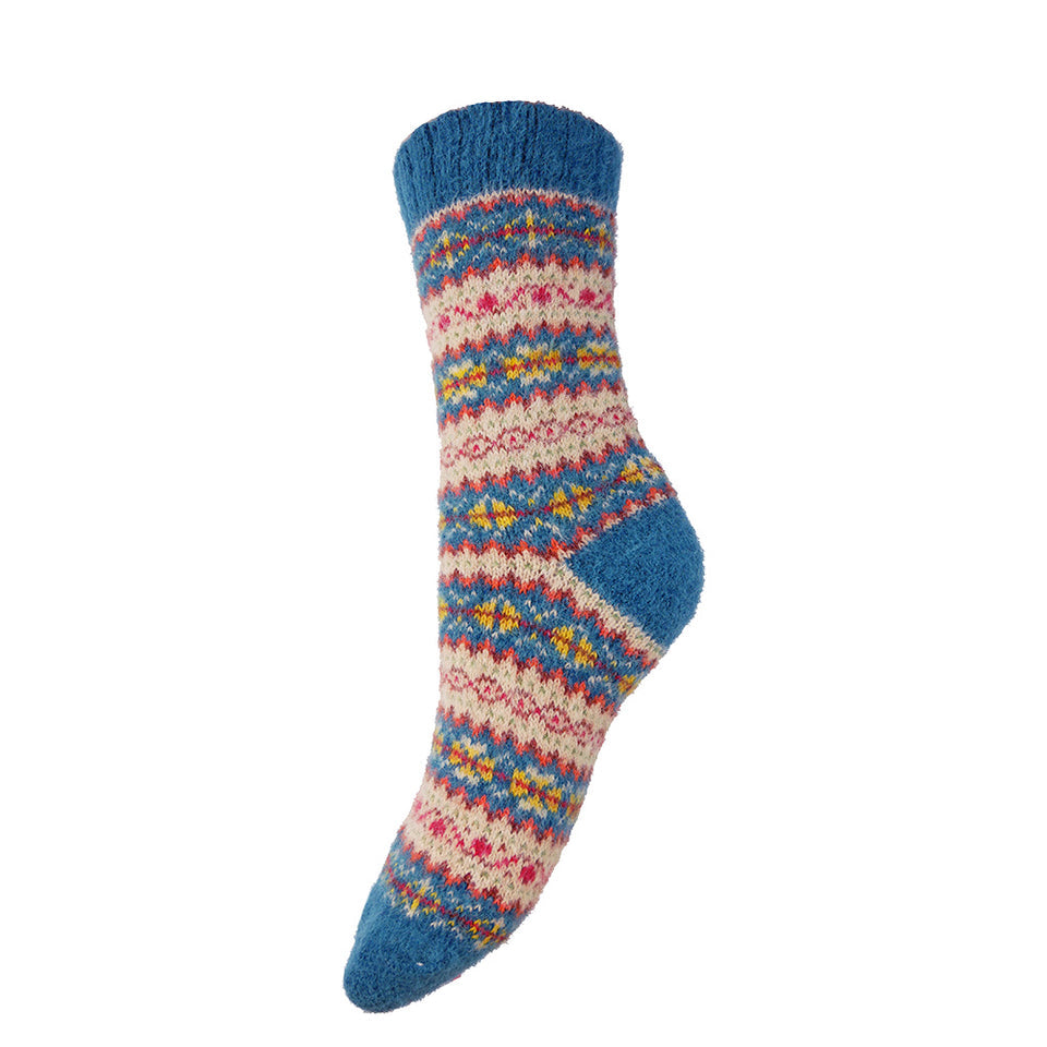 Gemjar Teal Fawn And Yellow Scandi Patterned Soft Wool Blend Socks